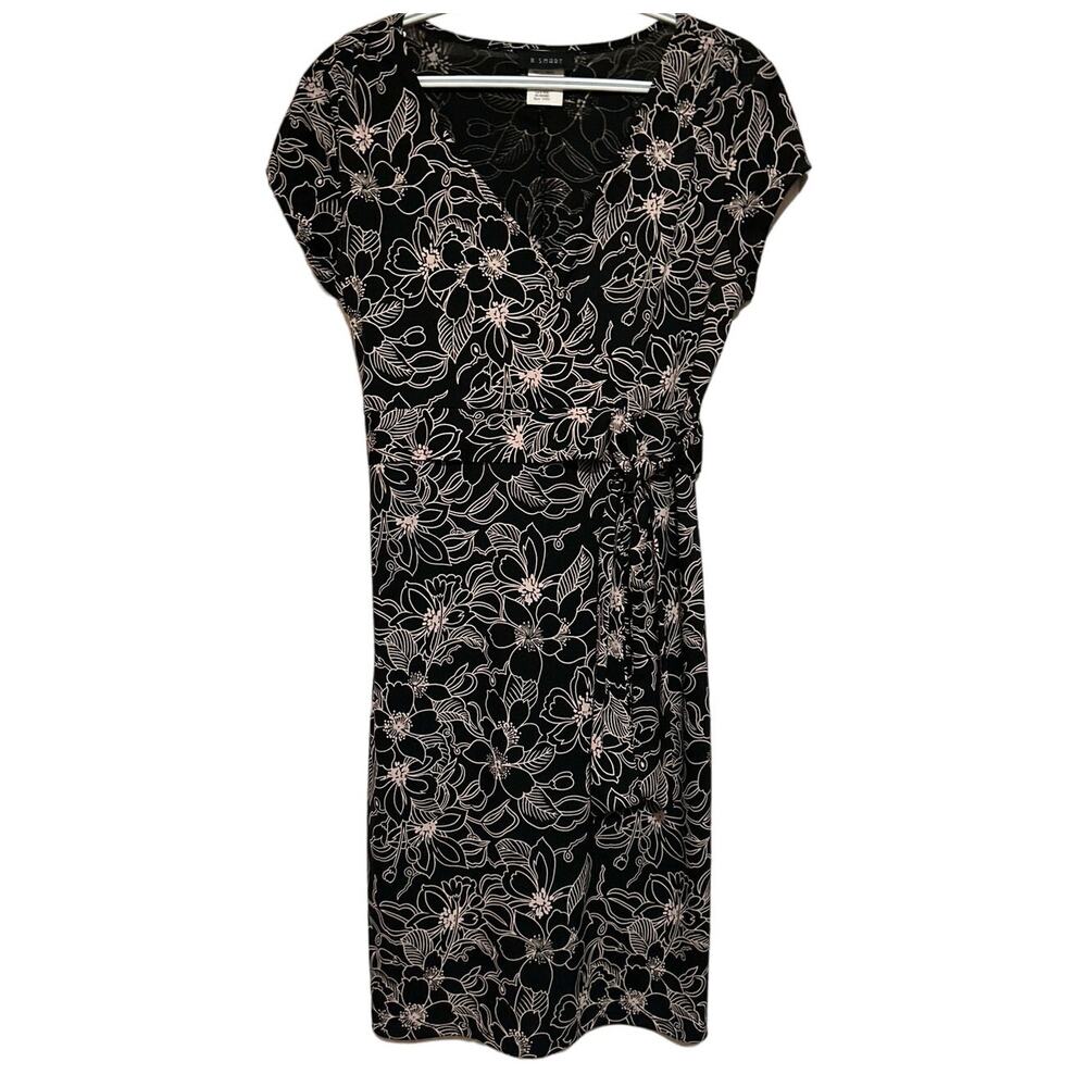 B. Smart Women's Floral Black Light Pink Short Sleeve Dress w/Ties Size 11/12‎
